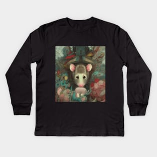 possum art with roses vintage painting Kids Long Sleeve T-Shirt